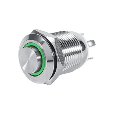 Afbeelding van Drukschakelaar voor de auto, 12 mm, 4 polig, waterdicht, metaal, momentaner, drukknop, 1 NO LED voeding, knopschakelaar, groen Automotive schakelaars