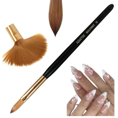 Afbeelding van Aokitec 100% Kolinsky Sable Acryl Nail Brush voor Poeder, Art Pennen, Ovaal Geplooide Hout Nagelborstel,Polygel Borstel Manicure Pedicure Tools (14#)