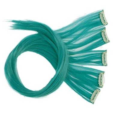 Afbeelding van CAISHA 60cm Kleurrijk Streng Highlights Clip In Extension Hair Extensions Steil Lang Haar Haarstukje Groenblauw BST125