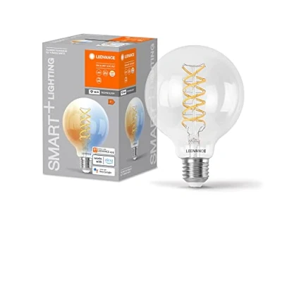 Afbeelding van LEDVANCE SMART+ WIFI LED lamp, wit glas, 8W, 806lm, bolvorm met 95mm diameter &amp; E27 voet, verstelbaar licht (2700 6500K), dimbaar, app of spraakbediening, 15.000 uur levensduur, pak van 4