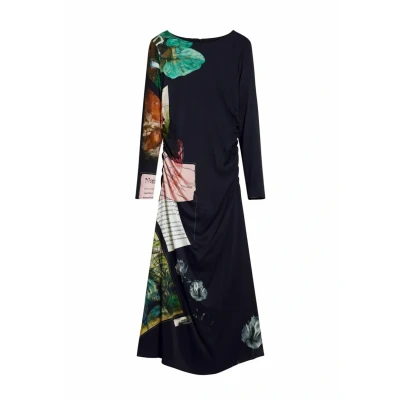 Afbeelding van Desigual Collage Asymmetrical Maxijurk, Dames, Maat: XS, Black