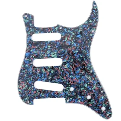 Afbeelding van Musiclily SSS 11 Schroefgaten Strat Gitaar Slagplaat voor Fender USA/Mexican Standard Stratocaster Moderne Stijl, 4 laags Abalone Shell