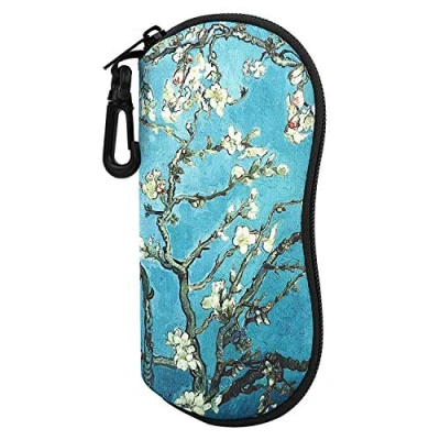 Afbeelding van MoKo Sunglasses Soft Case, [Ultra Lightweight] Neoprene Zippered Eyeglass Storage Case with Belt Clip for Eyewear, Frames, Carrying Pouch Makeup Bag Keys, Pencils, Cards Almond Blossom