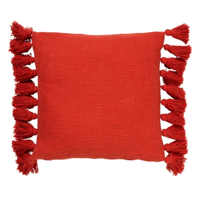 Afbeelding van Dutch Decor RUBY Sierkussen 45x45 cm 100% katoen met flosjes Aurora Red rood
