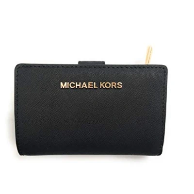 Afbeelding van Michael Kors Jet Set Travel Saffiano lederen tweevoudige rits portemonnee zwarte saffiano, M,