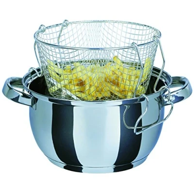 Afbeelding van GSW 488204 frituurpan met inzetstuk en gegoten glazen deksel 22cm / ca. 3,0 liter, roestvrij staal, zilver, 22 cm, 3 eenheden, 36 x 23,5 13 cm