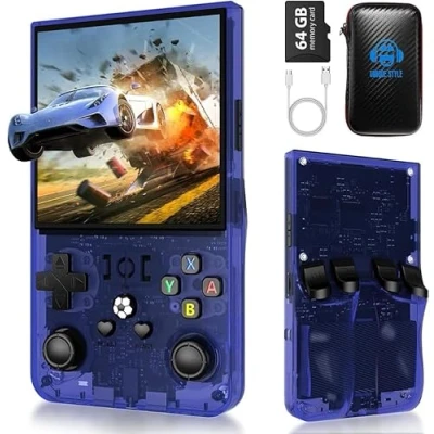 Afbeelding van R36 Max, nieuwe verbeterde versie van de R36S gameconsole, draagbare open source Linux systeem, 64 GB TF kaart, 15.000 retro games, 3,5 IPS display, gameconsole (blauw)