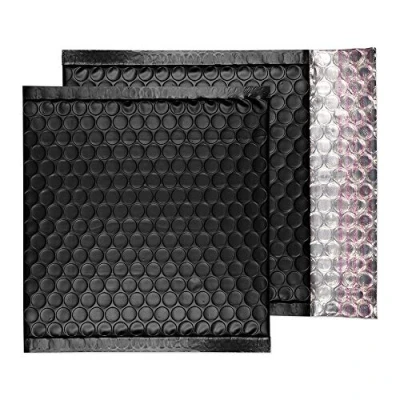 Afbeelding van Blake Puur Verpakking CD 165 x mm Mat Metallic Gewatteerde Bubble Enveloppen Peel and Seal (MTB165) Jet Black Pack van 100