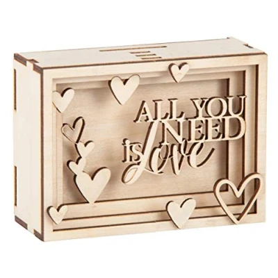 Afbeelding van Rayher DIY geldgeschenkverpakking &quot;Love&quot; voor bruiloft, 3D geschenkdoos van hout om vorm te geven, 14 delig, 11,5 x 8,5 5 cm, natuur, doos 1 set, FSC Mix Credit, 62923505