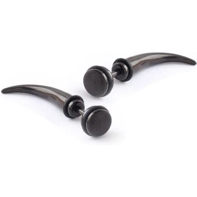Afbeelding van Titanium Stud oorbellen Hoorn Zwart