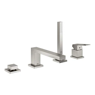 Afbeelding van Grohe eurocube badrandcombinatie met staafhanddouche eengreeps 4 gats 2000mm doucheslang 220mm uitloop supersteel 19897dc1