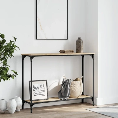 Afbeelding van Wandtafel 101x30,5x75 cm bewerkt hout sonoma eikenkleurig
