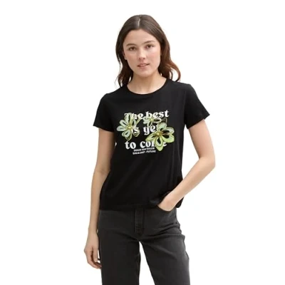 Afbeelding van TOM Tailor Denim Tshirt basic, Dames, Maat: Small, Deep black