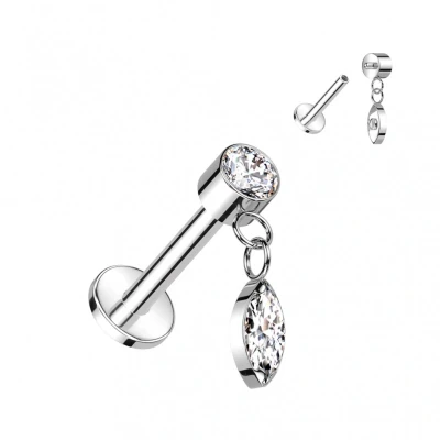 Afbeelding van Piercing rond top met marquise hanger 1.2x6