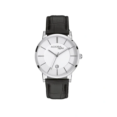 Afbeelding van Adora Saphir Herenhorloge AS4776 Minimalistisch Design Edelstaal Saffierglas Zwart Lederen Band Datumvenster