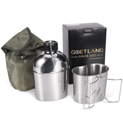 Afbeelding van Goetland WWII US Militaire Kantine Kit Rvs Leger met Beker Waterfles Drinkbeker 1.2L 0,6L Kop Nylon Pouch