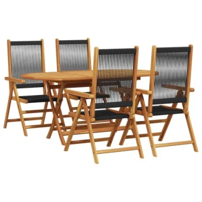 Afbeelding van vidaXL Tuin Eettafel Set 5 pcs Zwart Massief acaciahout en poly riet