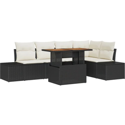 Afbeelding van vidaXL 6 delige tuinset met kussens zwart poly rattan en acacia