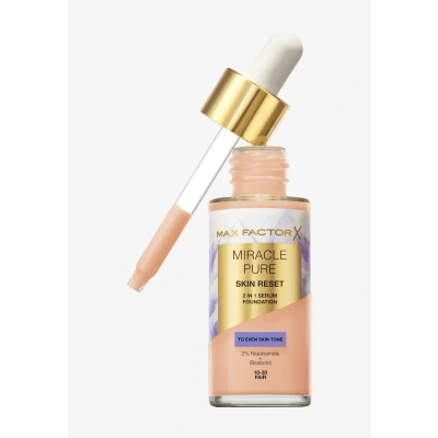 Afbeelding van Max Factor Miracle Pure 2in1 Skin Reset Serum Foundation, 10 30, Fair, vegan formule, egaliseert de teint, medium dekkend resultaat, satijnachtige matte finish, niacinamide &amp; bisabolol, 30 ml
