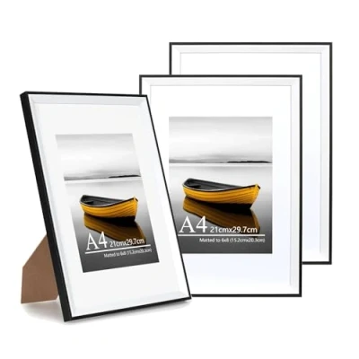 Afbeelding van Baoee A4 Zwart wit Tweekleurige fotolijst met 6x8 mount, Set van 3, acrylglas, frame, posterframe, certificaatframe, wandmontage