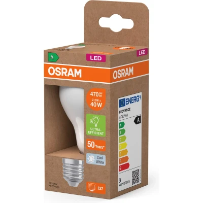 Afbeelding van Osram Classic LED E27 Peer Filament Mat 2.2W 470lm Ultra Efficiency 840 Koel Wit Vervangt 40W.