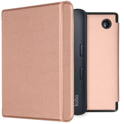 Afbeelding van Kobo Libra 2 Hoes: iMoshion Slim Hard Case Bookcase Rosé Goud Kunstleder E Reader Hoezen