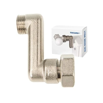 Afbeelding van tecuro Radiator S aansluiting 50 mm hoogtecompensatie met Euroconus x AG 3/4 inch 1/2 messing vernikkeld AGS