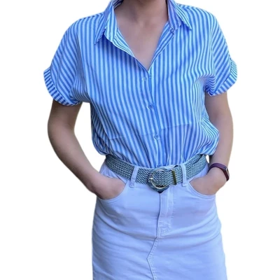 Afbeelding van Blouse, blauw gestreept, maat M