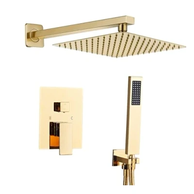 Afbeelding van Sanitemodar Inbouwdoucheset van Goud, Inbouw douchearmatuur met 25 x cm Hoofddouche, Handdouche