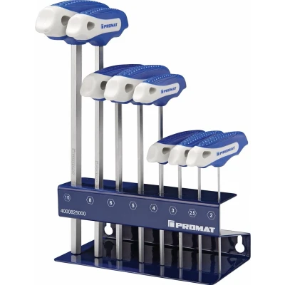 Afbeelding van Promat stiftsleutelset T greep 2 10 mm werkbankhouder 7 delig