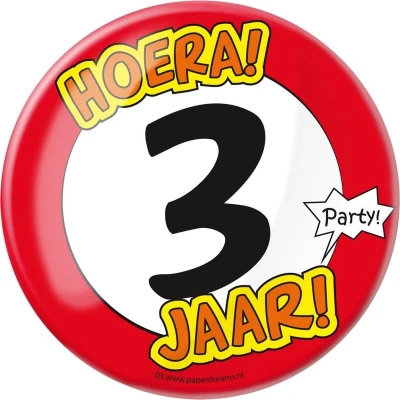 Afbeelding van Button XL 3 jaar Verkeersbord