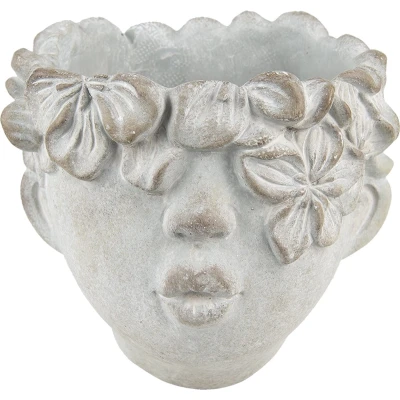 Afbeelding van Clayre &amp; Eef Bloempot Hoofd 20*18 cm Grijs Steen Hang Pot Decoratie