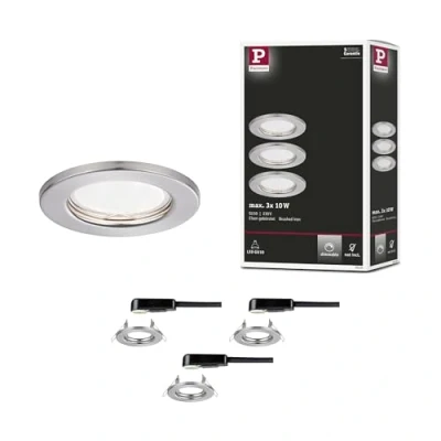 Afbeelding van Paulmann 93393 LED inbouwlamp 3 stuks stijf rond dimbaar inbouwspots ijzer geborsteld spot metaal GU10