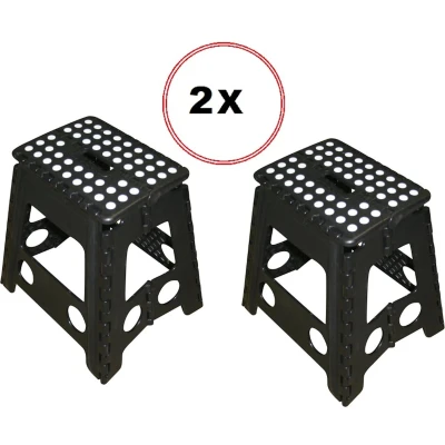 Afbeelding van Benson Opvouwbare Kruk 120KG Zwart/Wit 2 Stuks