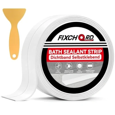Afbeelding van FIXCHORD Waterdichte Afdichtingstape, 1 rollen Badafdichtingsstrip, Zelfklevende, Wit, Caulk Strip Sealant Tape voor Keuken, Badkamer, Toilet, Wandhoeken, Inclusief Afdichtgereedschap 3.2m*38mm