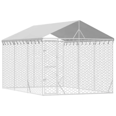 Afbeelding van vidaXL Hondenkennel met dak 3x4,5x2,5 m gegalvaniseerd staal zilver