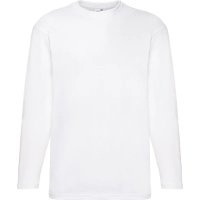 Afbeelding van Fruit Of The Loom Heren Valuegewicht T shirt met ronde hals en lange mouwen (Wit)
