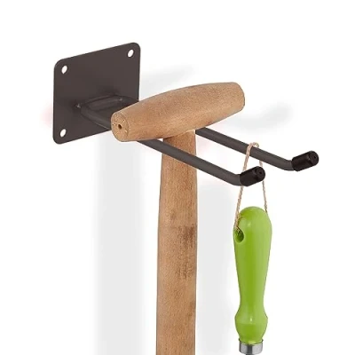 Afbeelding van Relaxdays bezemhouder staal tuingereedschapshouder 25 kg ladderhouder ophanghaak