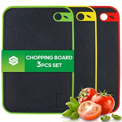 Afbeelding van Snijplank, 3 delige set, snijplanken, kunststof, groot, keukenplank, antislip, met sapgoot en knoflookpers, groef, ontbijtplankje, antibacterieel vaatwasmachinebestendig, voor fruit/groenten/vlees