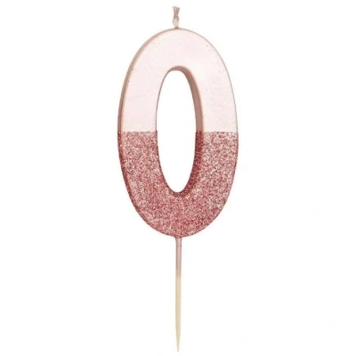 Afbeelding van Roze Goud Glitter Nummer 0 verjaardagskaars Premium kwaliteit taarttopper decoratie Mooi, sprankelend voor kinderen, volwassenen, feest, jubileum, mijlpaal