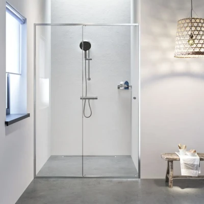 Afbeelding van Sealskin Contour schuifdeur voor nis 120 cm, 200 cm hoog, RVS, 6 mm helder veiligheidsglas Minimalistisch design Tijdloze uitstraling