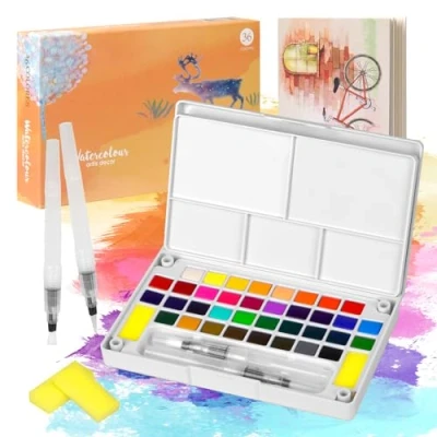 Afbeelding van Sweetone Aquarelverfset, 48 Aquarel Verf Set, Waterverfset, Professionele Aquarelverf met 12 Aquarelpapieren+2 Pennen+1 Palet, Solide Aquarelverfset voor kunstenaars, en liefhebbers van schilderen