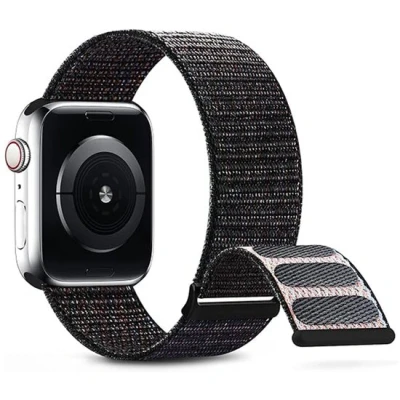 Afbeelding van Apple Watch Nylon sport loop band Zwart gemêleerd Extra sterke klittenbandsluiting Geschikt voor 38mm / 40mm 41mm