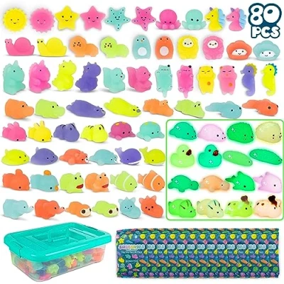 Afbeelding van Mochi Squishy Speelgoed Bulk voor Feestjes Kinderen Pack 80 BONNYCO Goodiebag Vullers met Glow in the Dark, Kinderfeest Artikelen, Fidget Mini Speelgoed, Pinata