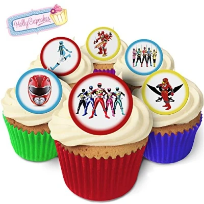 Afbeelding van 24 Fabulous Edible Pre Cut Wafer Cake Toppers: Power Rangers