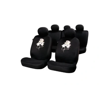 Afbeelding van Car Plus Stoelhoezenset Rose &amp; Skull Uni Polyester Zwart 11 delig