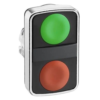 Afbeelding van Schneider Electric Dubbele drukknop groen vlak/rood vlak ZB4BA7340, Knoppen + Schakelaars, Rood