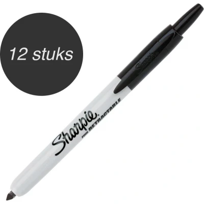 Afbeelding van Permanente markeerstift Sharpie Fine Intrekbaar Zwart 12 Stuks