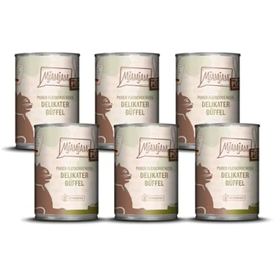 Afbeelding van MjAMjAM Premium natvoer voor katten Puur genieten van vlees heerlijke pure buffel, 6 verpakking (6 x 400g), graanvrij met extra