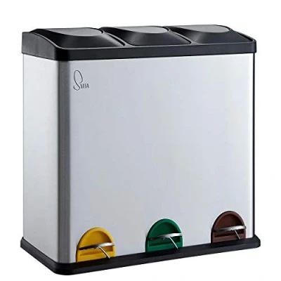 Afbeelding van SVITA TC3X20 roestvrijstalen pedaalemmer 60 liter zilver 3 x 20 l drievoudige XXL afvalemmer scheidingssysteem vuilnisemmer vakken afvalscheidingssystemen keukenemmer prullenbak keuken